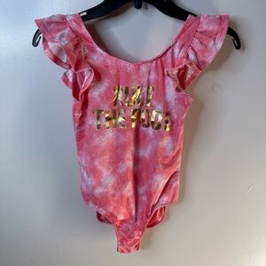 New Girl Swim Suit Pink Size 12 | Summer | Glitter  | Sun | “Rule The Pool”